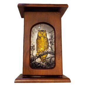 Owl Wood Candle Holder Lantern Sconce Etched Glass Door 9.5” Rustic VTG